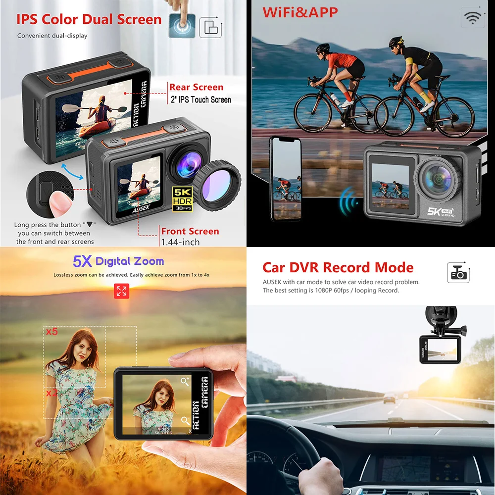 Caméra d'action AUSEK M81TR 5K - Car Accessories Online avis et prix
